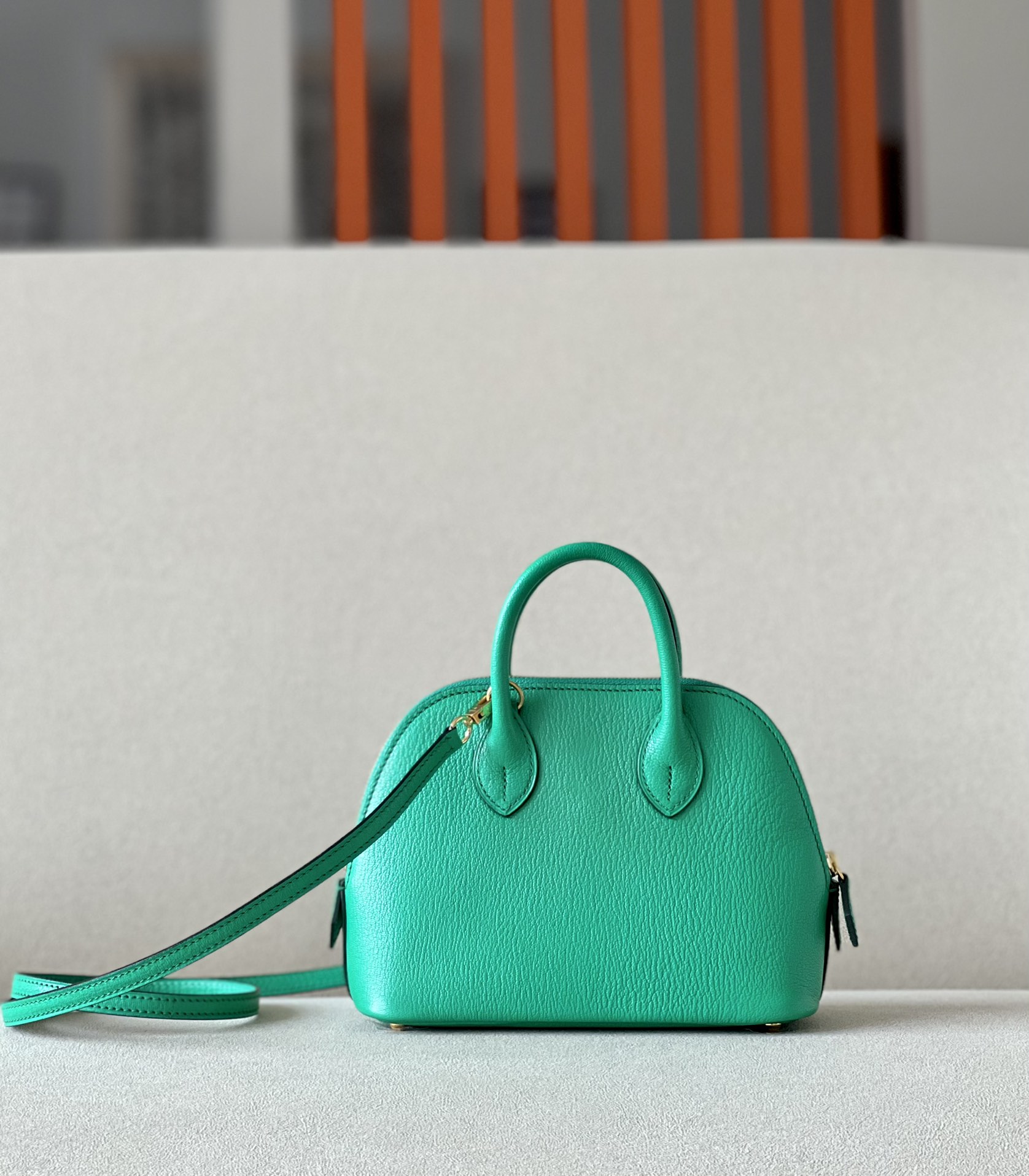 Hermes Bolide 1923 Mini Handbag Shoulder Bag In Green Evercolor Leather